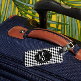 Etiqueta Para Maletas Monograma, comprobación de búfalo, negro y blanco