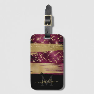 Etiqueta Para Maletas Monograma con Glitter en Burgundy Gold con Letra S