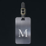 Etiqueta Para Maletas Monograma con guión de Relieve metalizado Metaliza<br><div class="desc">Etiqueta de la bolsa Metalizado con guión de Relieve metalizado  cepillado de gris plateado moderno Monograma</div>