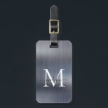 Etiqueta Para Maletas Monograma con guión de Relieve metalizado Metaliza<br><div class="desc">Etiqueta de la bolsa Metalizado con guión de Relieve metalizado  cepillado de gris plateado moderno Monograma</div>