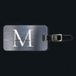 Etiqueta Para Maletas Monograma con guión Metalizado cepillado de gris p<br><div class="desc">Etiqueta Metalizado de escritura monograma con bolsa de goma de color gris plateado de lujo</div>