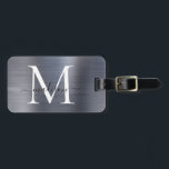 Etiqueta Para Maletas Monograma con guión Metalizado cepillado de gris p<br><div class="desc">Etiqueta Metalizado de escritura monograma con bolsa de goma de color gris plateado de lujo</div>