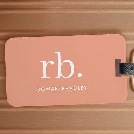 Etiqueta Para Maletas Monograma Coral Peach Elegante Femenino Minimalist