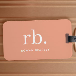 Etiqueta Para Maletas Monograma Coral Peach Elegante Femenino Minimalist