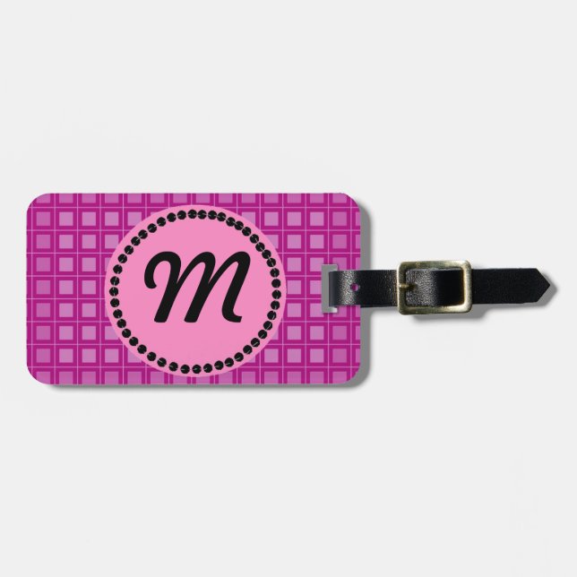 Etiqueta Para Maletas Monograma cuadrado rosado (Frente Horizontal)