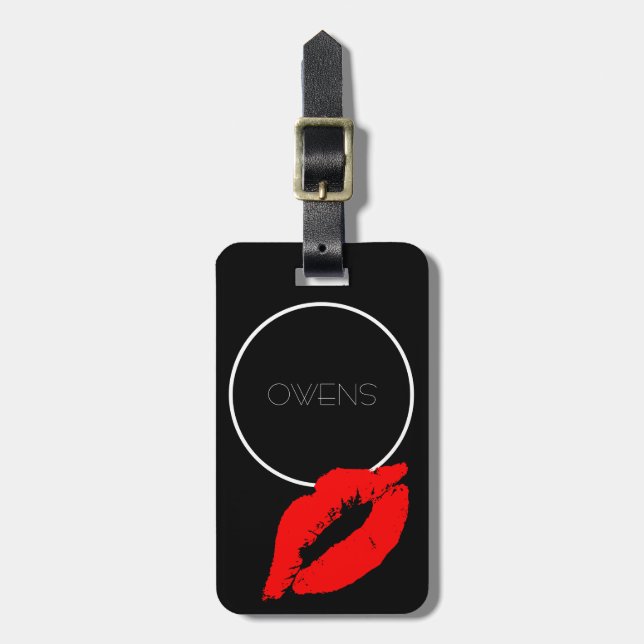 Etiqueta Para Maletas Monograma de Besos personalizados Labios de pintal (Frente Vertical)