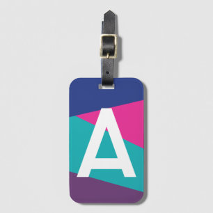 Etiqueta Para Maletas Monograma de Bloque de Color Retro Personalizado