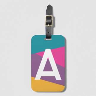 Etiqueta Para Maletas Monograma de Bloque de Color Retro Personalizado