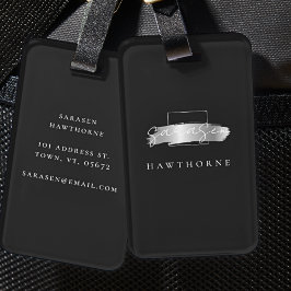 Etiqueta Para Maletas Monograma de broche de broche negro de moda de pla