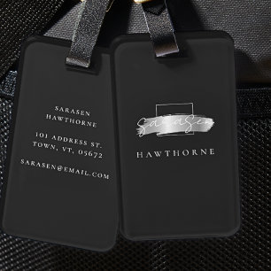 Etiqueta Para Maletas Monograma de broche de broche negro de moda de pla