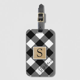 Etiqueta Para Maletas Monograma de búfalo de color negro blanco