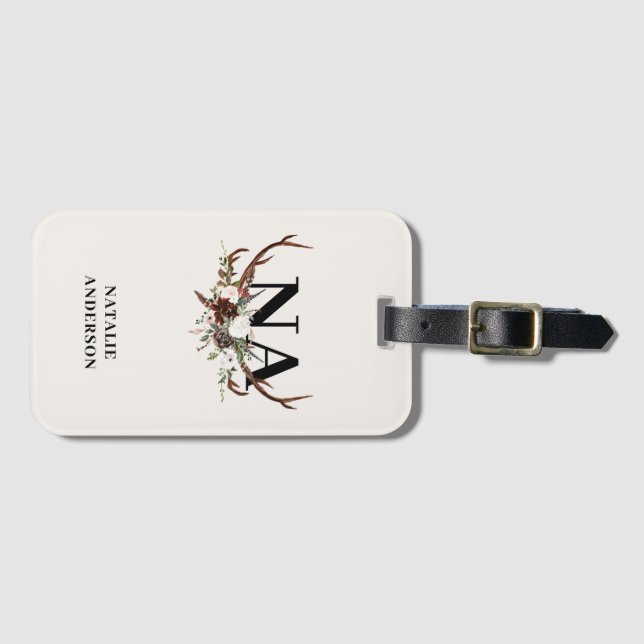 Etiqueta Para Maletas monograma de caída floral botánica personalizada (Anverso horizontal)