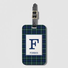 Etiqueta Para Maletas Monograma de Clan Forbes Tartan Green y Blue Plant
