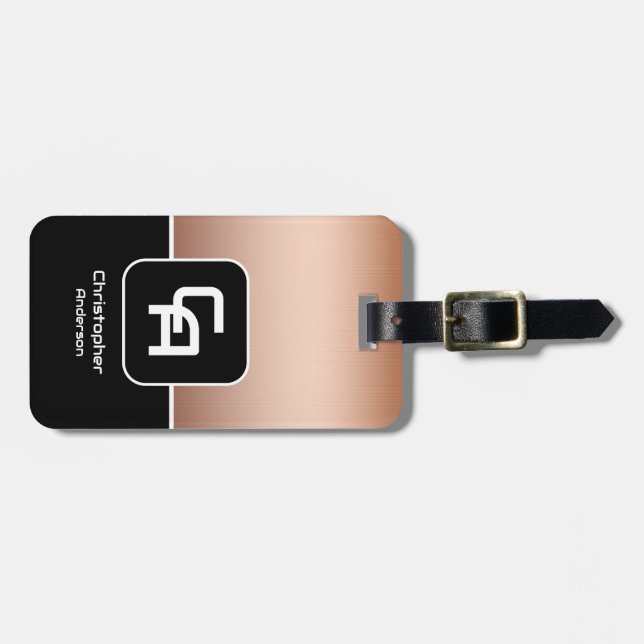 Etiqueta Para Maletas Monograma de cobre metálico (Frente Horizontal)