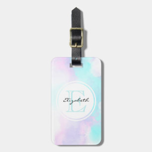 Etiqueta Para Maletas Monograma de color azul y púrpura pastel moderno