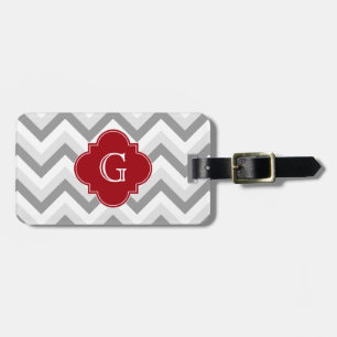 Etiqueta Para Maletas Monograma De Cranberry De Chevron Blanco Gris