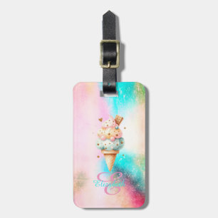 Etiqueta Para Maletas Monograma de crema de hielo colorido acuático