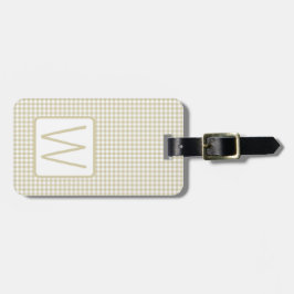 Etiqueta Para Maletas Monograma de Cuadros de Gingham Beige y Blanco
