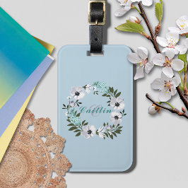 Etiqueta Para Maletas Monograma de diseño floral negro, blanco y Verde a