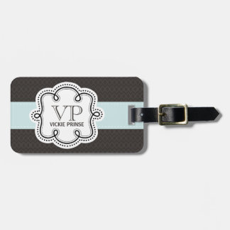 Etiqueta Para Maletas Monograma de Doodle de Patrón Girona Marrón y Azul