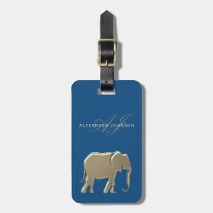 Etiqueta Para Maletas Monograma de Elefante Blue Gold