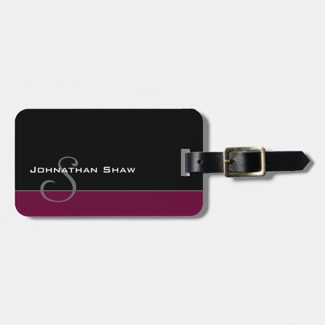 Etiqueta Para Maletas Monograma de encargo 5 (Borgoña) (Frente Horizontal)