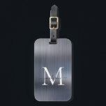 Etiqueta Para Maletas Monograma de escritura Metalizado cepillado de gri<br><div class="desc">Etiqueta de bolsa Metalizado monograma con guion gris plateado moderno</div>