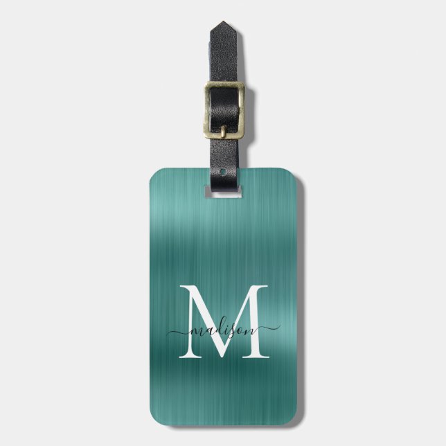 Etiqueta Para Maletas Monograma de escritura Metalizado cepillado verde  (Frente Vertical)