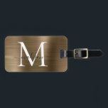 Etiqueta Para Maletas Monograma de escritura Metalizado de acero cepilla<br><div class="desc">Etiqueta de la bolsa de monograma de la escritura Metalizado del acero cepillado de cobre de oro</div>