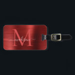 Etiqueta Para Maletas Monograma de escritura Metalizado de acero cepilla<br><div class="desc">Burgundy Rojo Cepillado Acero Metalizado Script Monograma Etiqueta de bolsa</div>