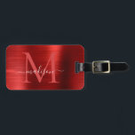 Etiqueta Para Maletas Monograma de escritura Metalizado de acero cepilla<br><div class="desc">Burgundy Rojo Cepillado Acero Metalizado Script Monograma Etiqueta de bolsa</div>