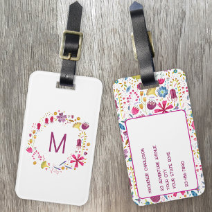 Etiqueta Para Maletas Monograma de flor silvestre acuarela personalizado