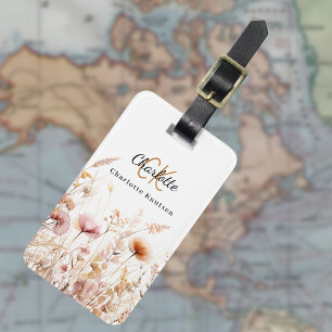 Etiqueta Para Maletas Monograma de flores silvestres de color beige rosa