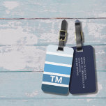 Etiqueta Para Maletas Monograma de franjas blancas azules de Guay<br><div class="desc">Diseño de etiquetas de equipaje con franjas azules blancas. Diseño moderno Guay.</div>