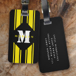 Etiqueta Para Maletas Monograma de franjas de Carreras amarilla negra<br><div class="desc">✈️ Esta etiqueta de equipaje personalizada tiene un monograma audaz y hace un gran regalo para el viajero en su vida</div>