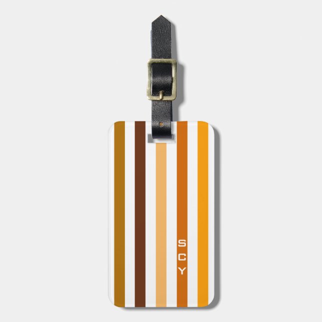 Etiqueta Para Maletas Monograma de franjas verticales de Tan Brown (Frente Vertical)