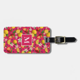 Etiqueta Para Maletas Monograma de fresa y limón de fruta fresca - rosa