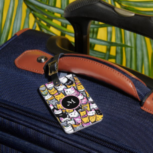 Etiqueta Para Maletas Monograma de gatos con mascotas felinos garantes