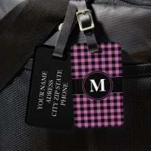 Monograma de Gingham Rosa Moderno