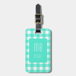 Etiqueta Para Maletas Monograma de Gingham Verde Elegante