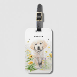Etiqueta Para Maletas Monograma de Golden Retriever Puppy y Florines