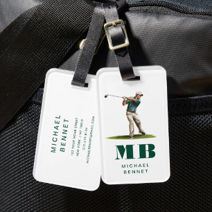 Etiqueta Para Maletas Monograma de Golf Deportivo Verde Moderno