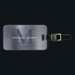 Etiqueta Para Maletas Monograma de gris metálico cepillado moderno<br><div class="desc">Etiqueta de equipaje de monograma de gris metálico cepillado moderno</div>