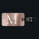 Etiqueta Para Maletas Monograma de guion Metalizado cepillado de oro ros<br><div class="desc">Rosa Rosa Rosa Dorado Cepillado con guión Metalizado Monograma etiqueta de bolsa de corte</div>