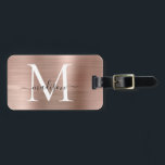 Etiqueta Para Maletas Monograma de guion Metalizado cepillado de oro ros<br><div class="desc">Rosa Rosa Rosa Dorado Cepillado con guión Metalizado Monograma etiqueta de bolsa de corte</div>