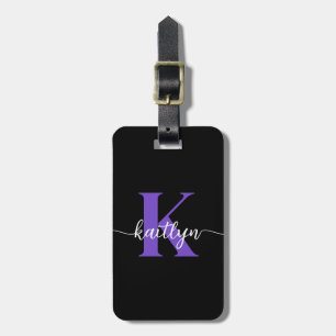 Etiqueta Para Maletas Monograma de guión morado negro