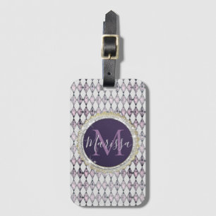 Etiqueta Para Maletas Monograma de Harlequin Rubor rosa