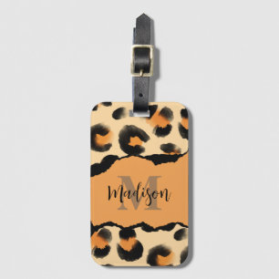 Etiqueta Para Maletas Monograma de impresión Cute Leopard
