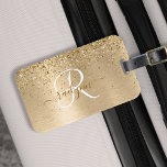Etiqueta Para Maletas Monograma de impresión Metalizado con pincel de or<br><div class="desc">Personaliza fácilmente este diseño de diseño de etiquetas para equipaje de moda con purpurina espumoso de bonito dorado sobre fondo metálico cepillado de oro.</div>