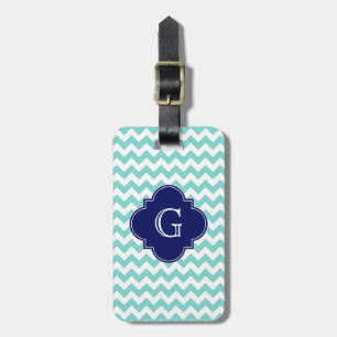 Etiqueta Para Maletas Monograma de la Marina de Quatrefoil Turq / Aqua W